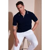 Buratti Streç Pamuklu Regular Fit Şerit Detaylı Polo Yaka T Shirt Erkek POLO YAKA T SHİRT 5902768 - İndigo