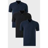 Buratti Streç Pamuklu Regular Fit Yarım Fermuarlı 3'lü Paket Polo Yaka T Shirt Erkek Polo Yaka T Shirt 5902972S3 - İndigo - Siyah