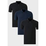 Buratti Streç Pamuklu Regular Fit Yarım Fermuarlı 3'lü Paket Polo Yaka T Shirt Erkek Polo Yaka T Shirt 5902972S3 - Siyah - Siyah - Mavi - XL