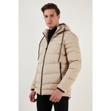 Buratti Su Itici Slim Fit Soğuğa ve Rüzgara Dayanıklı Kapüşonlu Şişme Mont Erkek Mont 649005 - XL - Taş
