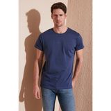 Buratti Yazı Baskılı Bisiklet Yaka Pamuk Slim Fit Basic T Shirt Erkek T Shirt 541TACTICAL - Açık Lacivert