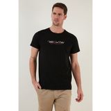 Buratti Yazı Baskılı Bisiklet Yaka Pamuk Slim Fit T Shirt Erkek T Shirt 541ENJOY - Siyah