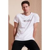 Buratti Yazı Baskılı Bisiklet Yaka Pamuk Slim Fit T Shirt Erkek T Shirt 541ENJOY - XL - Beyaz