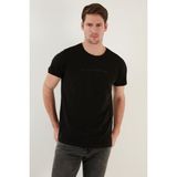 Buratti Yazı Baskılı Bisiklet Yaka Pamuk Slim Fit T Shirt Erkek T Shirt 541WIND - Siyah