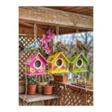 buraxe El yapımı, 3 lü minik kuş evi,12×12×8 cm lik,bahçe/ağaç/balkon dekoru