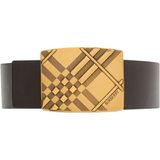 Burberry Check Engraved Kahverengi Deri Erkek Kemer - 100 cm