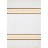 Burberry Çizgili Pamuklu Püsküllü, Italyan Tasarımı Lüks Dekoratif Battaniye - Beyaz - 200 x 140 cm