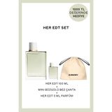 BURBERRY Her EDT 100 ml Kadın Parfüm + Mini Büzgülü Bez Çanta + Her EDT 5 ml Parfüm