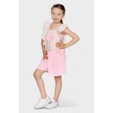 Burç Bebe Kız Çocuk Yazlık Şort Takım Çizgili Fırfırlı Şık Kombin - 7-8 Y - Pembe