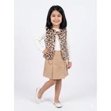 Burç Bebe Leopar Desen Peluş Yelek, Süet Şort Etek, Fitilli Body Kız Çocuk 3lü Takım - Leopar - Kahve - 4 Yaş