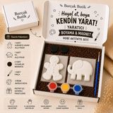 Burçak Butik Alçı Boyama Aktivite Seti - Çocuk Hobi Seti - 2 Magnetli - Fil & Kurabiye Adam - 2 Figür, 3 Boya, 1 Fırça / +3 Yaş ve Üzeri - Beyaz