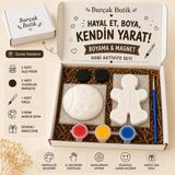 Burçak Butik Alçı Boyama Aktivite Seti - Çocuk Hobi Seti - 2 Magnetli - Uğur Böceği & Kurabiye Adam - 2 Figür, 3 Boya, 1 Fırça / +3 Yaş ve Üzeri - Beyaz
