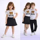 Burçak Butik Bayramlık Kız Çocuk Kardeş Kombin Tişört - Pantolon Alt Üst 2 Parça Takım - Mevsimlik - 6 - 7 Yaş - Beyaz - Siyah