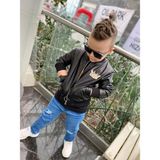 Burçak Butik Erkek Çocuk Deri Ceket / Kot Pantolon / Baskılı Tişört 3 Parça Kışlık Takım - Bayramlık - 3 - 4 Yaş - Siyah - Siyah