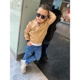 Burçak Butik Erkek Çocuk Deri Ceket / Kot Pantolon / Baskılı Tişört 3 Parça Kışlık Takım - Bayramlık - 4 - 5 Yaş - Bej - Beyaz