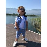 Burçak Butik Erkek Çocuk Kapüşonlu Kot Yelek / Kot Pantolon / Tişört 3'lü Kombin - Bayramlık - Mavi - Beyaz - 4 - 5 Yaş