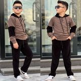 Burçak Butik Erkek Çocuk Kapüşonlü Sweatshirt - Kadife Pantolon Full Likra Kışlık Alt Üst 2'li Takım - Bayramlık - 8 - 9 Yaş - Kahverengi