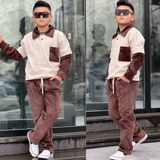 Burçak Butik Erkek Çocuk Kışlık Cep Detaylı Sweat - Kadife Pantolon Alt Üst 2 Parça Şık Takım - Bayramlık - 9 - 10 Yaş - Kahverengi - Bej