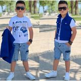 Burçak Butik Erkek Çocuk Kot Yelek / Tişört / Kot Pantolon 3 Parça Takım - Bayramlık - Yazlık - 4 - 5 Yaş - Mavi