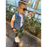 Burçak Butik Erkek Çocuk Yelek / Pantolon / Suprem Tişört 3'lü Takım - Bayramlık - 6 - 7 Yaş - Mavi