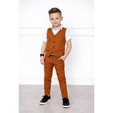 Burçak Butik Gabardin Yelek / Gömlek / Gabardin Pantolon / Kemer 4 Parça Takım - Erkek Çocuk Bayramlık - 5 - 6 Yaş - Kahverengi
