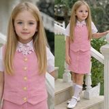 Burçak Butik Kız Çocuk Gömlek / Ceket / Etek / Alt Üst 3 Parça Takım - Bayramlık (Broş Hediye) - Pembe - 3 - 4 Yaş