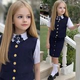 Burçak Butik Kız Çocuk Gömlek / Ceket / Etek / Alt Üst 3 Parça Takım - Bayramlık (Broş Hediye) - Siyah - 3 - 4 Yaş