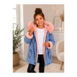 Burçak Butik Kız Çocuk Kapüşonlu İçi Peluş Kürklü Kot Mont Kaban