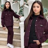 Burçak Butik Kız Çocuk Kışlık Fitilli Kadife Gömlek - Pantolon - Uzun Kol Badi - 3'lü Şık Takım - Bayramlık - 8 - 9 Yaş - Bordo