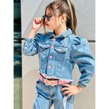 Burçak Butik Kız Çocuk Kot Ceket / Kot Pantolon / Badi / 3'lü Kombin - Bayramlık - 2 - 3 Yaş - Mavi - Pembe