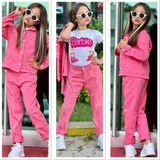 Burçak Butik Kız Çocuk Kot Ceket Kot Pantolon Baskılı Tişört 3'lü Kombin - 4 - 5 Yaş - Pembe - Beyaz