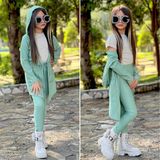 Burçak Butik Kız Çocuk Mevsimlik Kapüşonlu Hırka / Tayt / Badi Fitilli 3'lü Takım - Bayramlık - Yeşil - Beyaz - 6 - 7 Yaş
