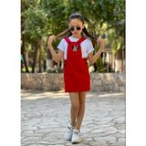 Burçak Butik Kız Çocuk Salopet Elbise Takım - 2 - 3 Yaş - Kırmızı - Beyaz