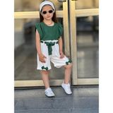 Burçak Butik Kız Çocuk Şort / Bluz / Bone / Kemer 4'lü Takım - 3 - 4 Yaş - Yeşil - Beyaz