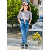 Burçak Butik Kız Çocuk Toka / Ayrobin Kumaş Alt-Üst Takım - 9 - 10 Yaş - Gri - Mavi