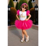 Burçak Butik Kız Çocuk Tütü Etekli 3’lü Takım Bluz Etek Bandana Yazlık Takım - 2 - 3 Yaş - Pembe - Fuşya