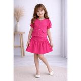 Burçak Butik Kız Çocuk Yazlık Müslin Etek Bluz Takım Inci Düğmeli 2’li Kombin ( 4-10 Yaş ) - Bayramlık - 9 - 10 Yaş - Pembe