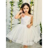 Burçak Butik Tek Kol Beyaz Renk Şık Abiye Elbise - 3 - 4 Yaş