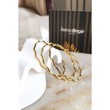 Burcu Dinçer Accessories Kadın 6.4 cm Altın Kaplama 3lü Ajda Kararmaz Çelik Zigzag Bilezik Seti