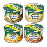 Burcu Konserve 400 gr Teneke 4 lü Hazır Yemek Karma Paket, Yaprak Sarma, Lahana Sarma, Fasulye Pilaki, Kızartılmış Patlıcan, 4'lü Set