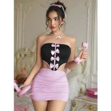 Burcumay Kadın Fiyonklu Seksi Büstiyer Etek Fantezi Elbise Kostüm