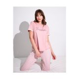 Burcumay Kadın Kısa Kollu Yumuşak Dokulu Bambu Pembe Pijama Takımı