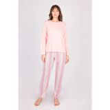 Burcumay Kadın Uzun Kollu Yumuşak Dokulu Pembe Pijama Takımı