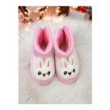 Burcumay Kız Çocuk Pembe Tavşanlı Panduf Kışlık Yumuşak Peluş Ev Ayakkabısı