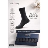 Burcumay Pamuklu Soket Uzun Düz Siyah Çorap 6'lı Özel Kutulu %100 Pamuk Erkek Çorabı - Standart