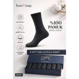 Burcumay Pamuklu Soket Uzun Düz Siyah Çorap 6'lı Özel Kutulu %100 Pamuk Erkek Çorabı