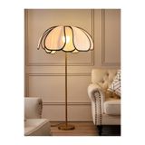 burenze Boheme Modern Tasarım Palm Burenze Dekoratif Lambader Eskitme Gold Gövde Ekru Kumaş Abajur
