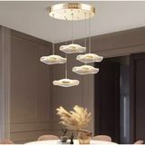 Burenze Luxury Exclusive Beşli Yuvarlak Sarkıt LED Avize Jellyfish Gold Sarı Ledli Avize - Altın - 5