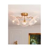 Burenze Luxury Modern Exclusive Tasarım Şeffaf Renk Kristal Camlı Flower Çiçek Üçlü Avize Eskitme Gold Sarı