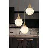 Burenze Modern 3'Lü Sarkıt Beyaz Opal Camlı Salon Mutfak Oturma Odası Avize Eskitme Gold